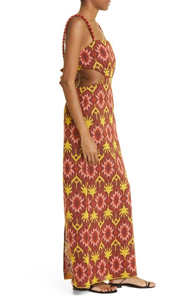 Shop Johanna Ortiz Braided History Embroidered Dress In Geometric Red/ Mustard/ Salmon