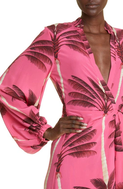 Shop Johanna Ortiz Untamed Tropics Long Sleeve Silk Wrap Maxi Dress In Cuba Pink/ Wine