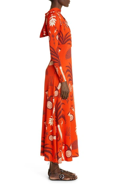 Shop Johanna Ortiz Acclla Ceremonial Convertible One-shoulder Dress In Cosmogony Red/ Wine/ Ecru