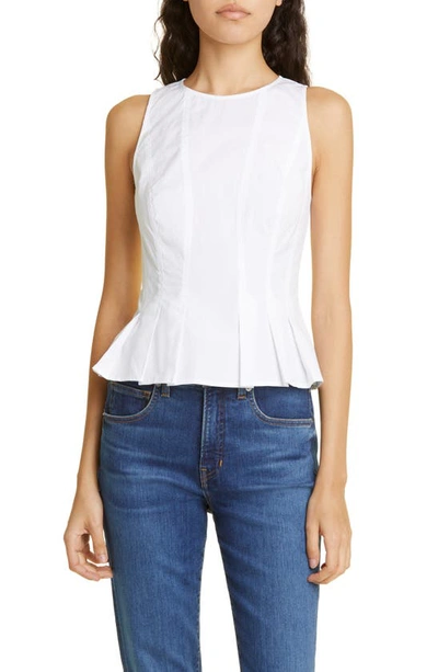 Shop Veronica Beard Olympia Pleated Peplum Stretch Cotton Top In White