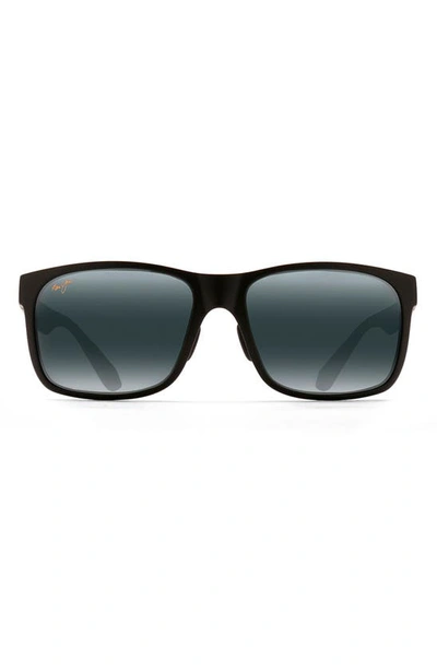 Shop Maui Jim Red Sands 59mm Polarizedplus2® Rectangular Sunglasses In Matte Black