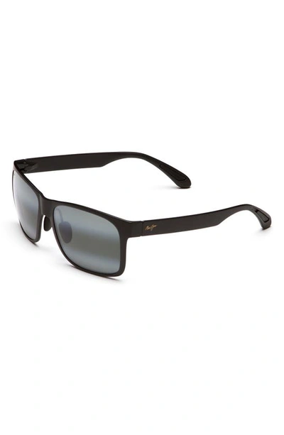 Shop Maui Jim Red Sands 59mm Polarizedplus2® Rectangular Sunglasses In Matte Black