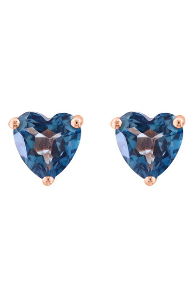Effy 14k Rose Gold Heart London Blue Topaz Stud Earrings In Blue