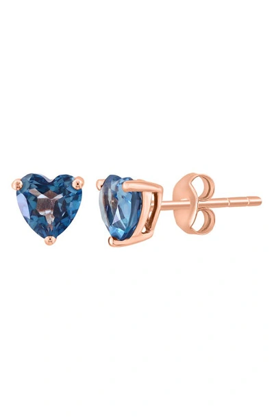 Effy 14k Rose Gold Heart London Blue Topaz Stud Earrings In Blue