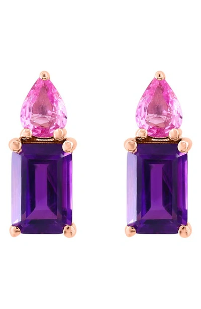 Shop Effy 14k Rose Gold Amethyst & Pink Sapphire Stud Earrings In Purple