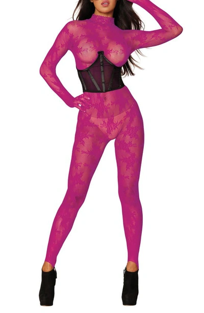 Dreamgirl Fishnet Glove Body Stocking In Azalea