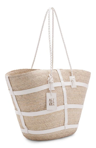 Shop Altuzarra Large Watermill Woven Palm Tote In Natural/ White
