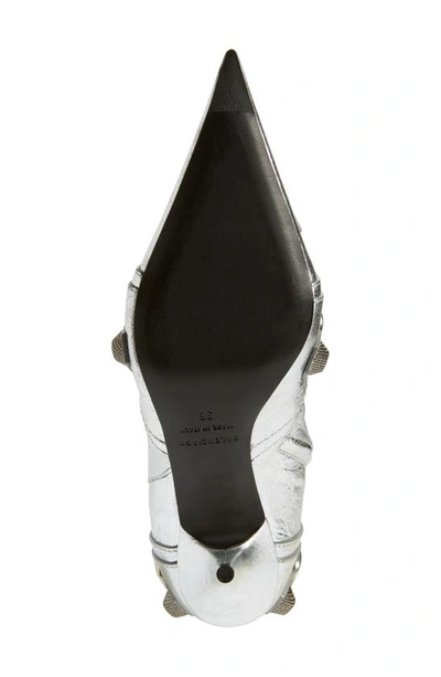 Shop Balenciaga Cagole Pointed Toe Knee High Boot In Silver