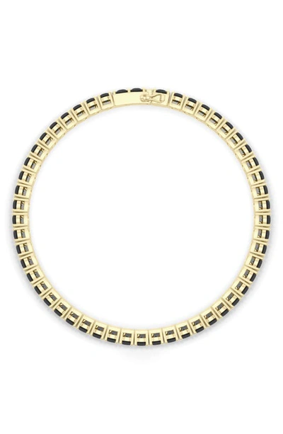 Hautecarat Round Cut Lab Created Black Diamond 18k Gold Tennis Bracelet In 18k Yellow Gold