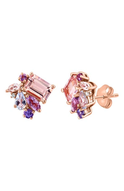 Effy 14k Rose Gold Multi Amethyst Aquamarine Morganite Tanzanite & Diamond Stud Earrings In Rose Gold Multi
