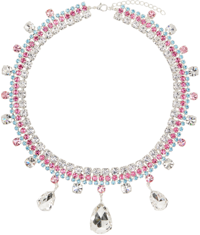 Shop Pristine Silver Crystal Montee Choker In Blue/pink