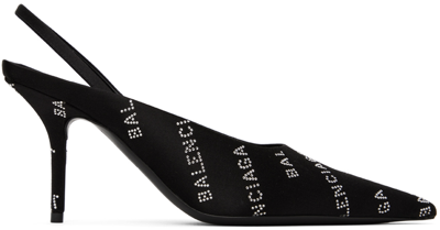 Shop Balenciaga Black Square Knife Slingback Heels In 1000 Black
