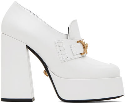 Shop Versace White Medusa Platform Heels In 1w00v Optical White