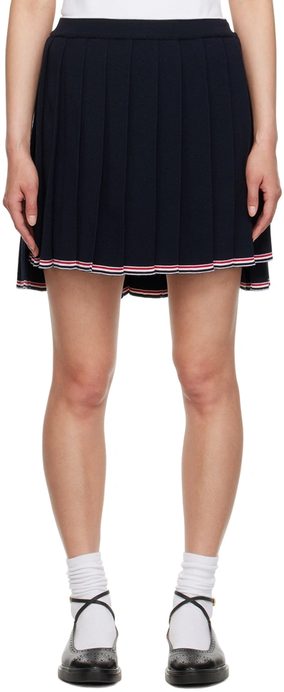 Shop Thom Browne Navy Pleated Mini Skirt In 415 Navy