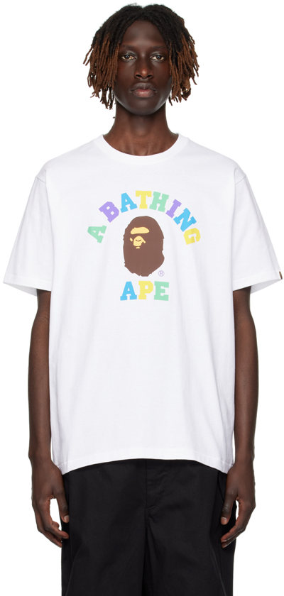 Shop Bape White Printed T-shirt