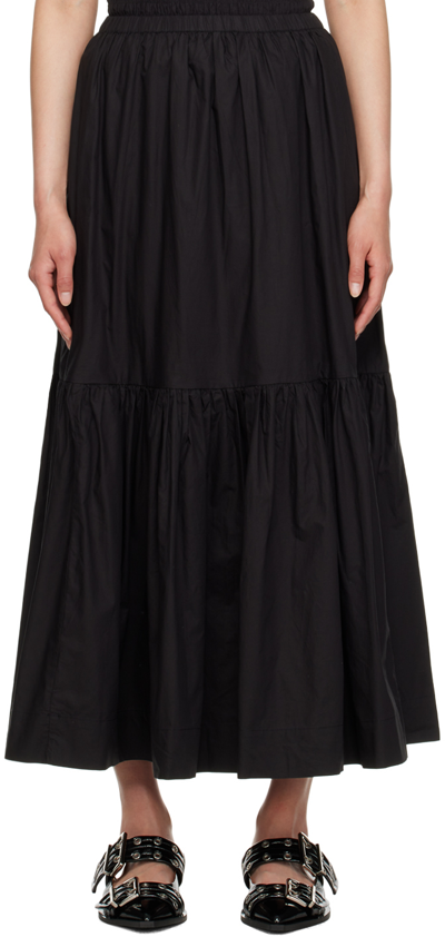 Shop Ganni Black Flounce Maxi Skirt In 099 Black