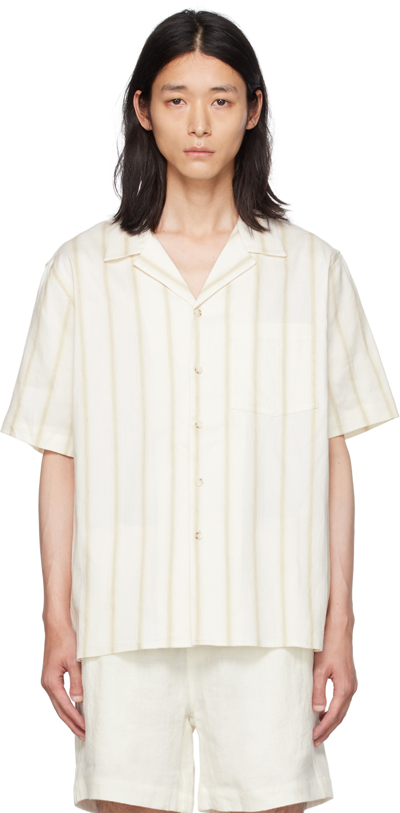 Shop Commas Off-white Camp Collar Shirt In White Stripe