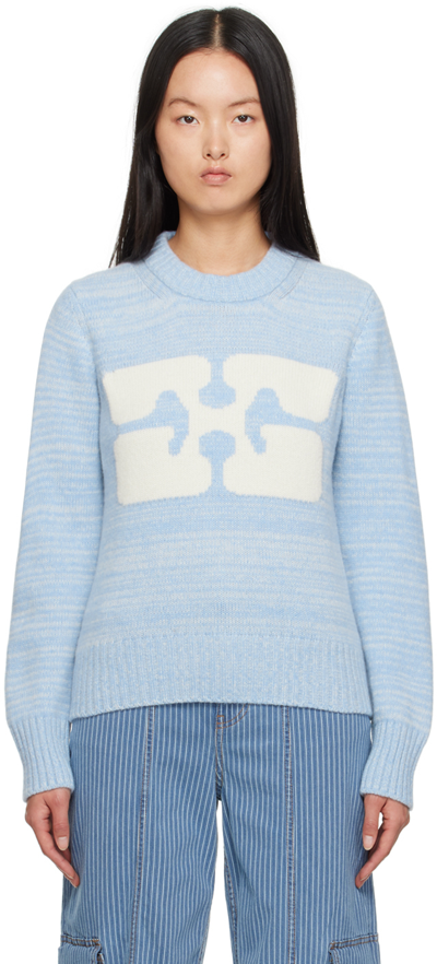 Shop Ganni Blue Jacquard Sweater In 495 Ice Water