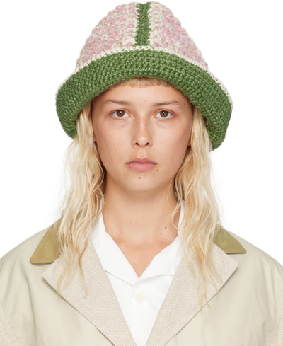 Shop Nicholas Daley Multicolor Rolled Beanie In Cream / Pink / Green