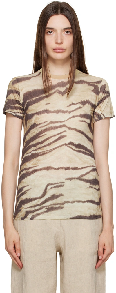 Shop Baserange Beige & Brown Tiger T-shirt In Tiger Print