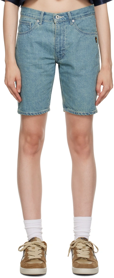 Shop Bape Blue Milo Denim Shorts In Light Indigo