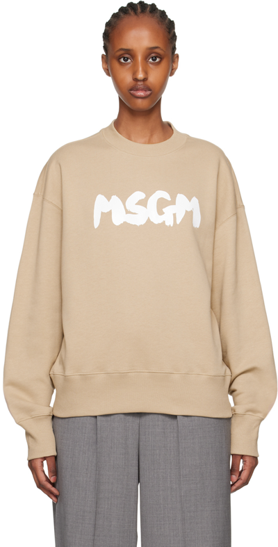 Shop Msgm Beige Printed Sweatshirt In 23 Beige