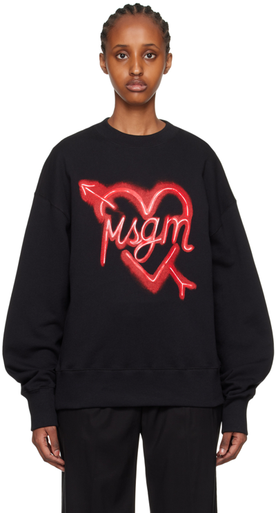 Shop Msgm Black Heart Sweatshirt In 99 Black