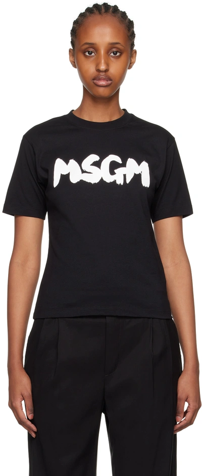 Shop Msgm Black Printed T-shirt In 99 Black