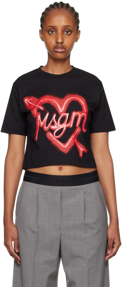 Shop Msgm Black Heart T-shirt In 99 Black