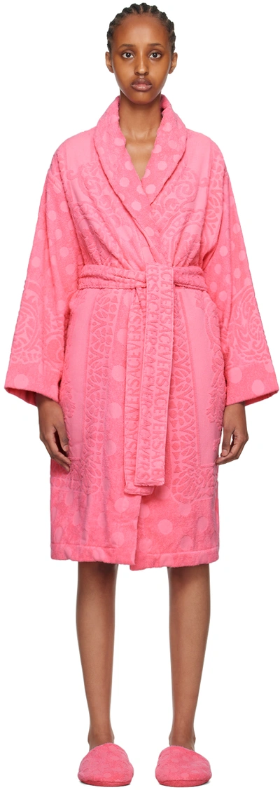 Shop Versace Pink Seashell Baroque Robe In 1po20-flamingo