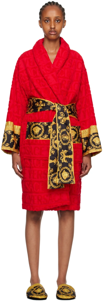 Shop Versace Red 'i Heart Baroque' Robe In Z4003 Red