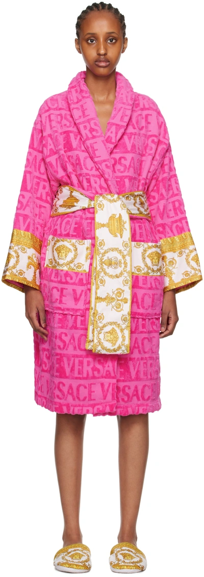 Shop Versace Pink 'i Heart Baroque' Robe In Z4584 Fuxia 2