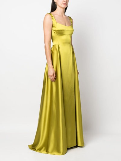 Shop Atu Body Couture Satin-finish Pleated Maxi Gown In Green