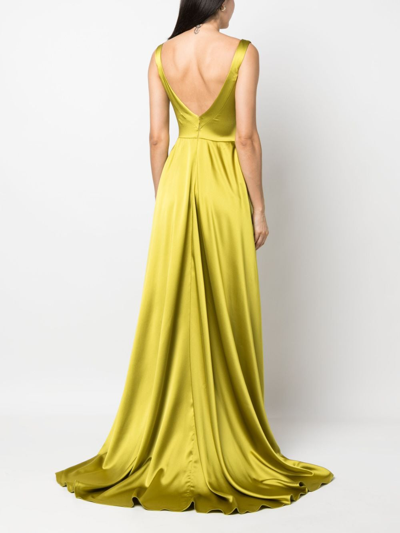 Shop Atu Body Couture Satin-finish Pleated Maxi Gown In Green