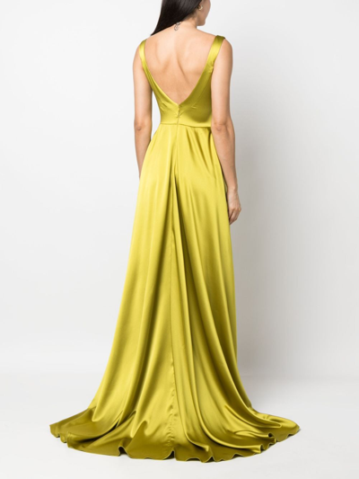 Atu Body Couture Satin-finish Pleated Maxi Gown In Green