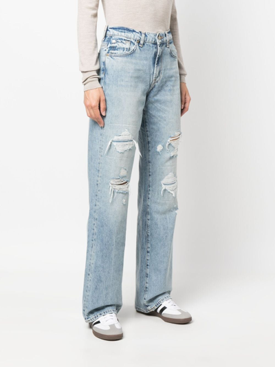 Shop 7 For All Mankind High-waisted Straight-leg Ripped Jeans In Blue