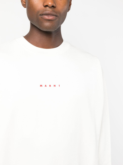 Shop Marni Logo-print Cotton Sweatshirt In White