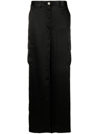 Shop Theory Satin-finish Wide-leg Trousers In Black