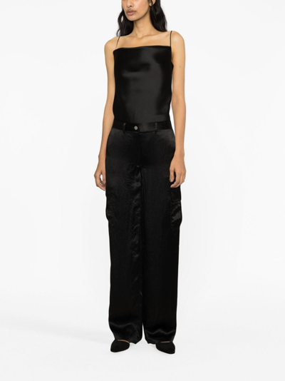Shop Theory Satin-finish Wide-leg Trousers In Black