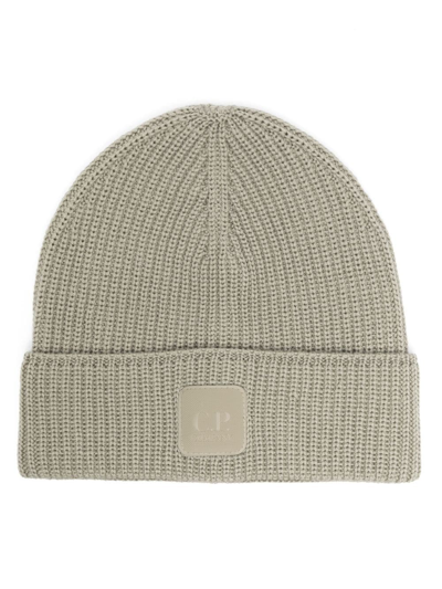 Shop C.p. Company Logo-patch Wool Beanie In Green