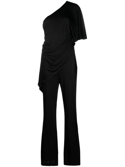Shop Diane Von Furstenberg Talia One-shoulder Draped Jumpsuit In Black