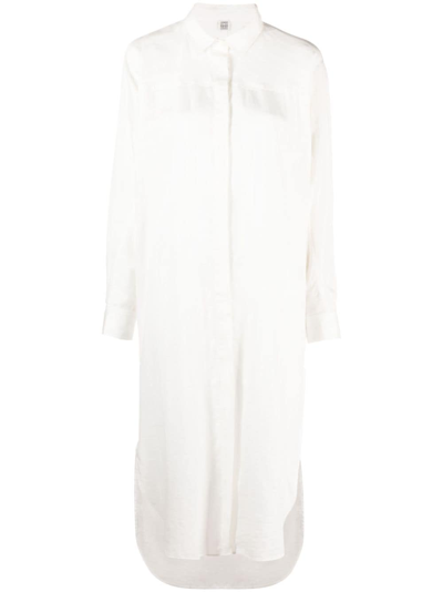 Shop Totême Long-sleeved Striped Shirt Dress In White