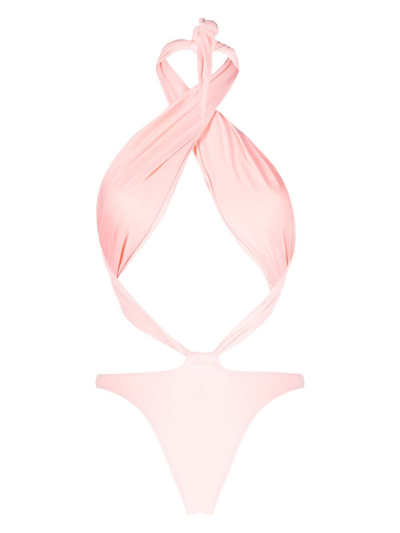 Shop Reina Olga Showpony Crossover-neck Swimsuit In Pink
