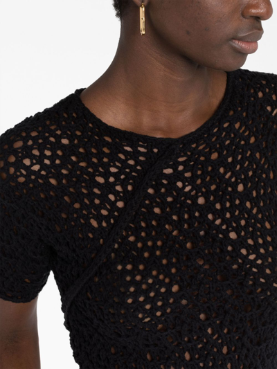 Shop Totême Crochet-knit Short-sleeve Minidress In Black