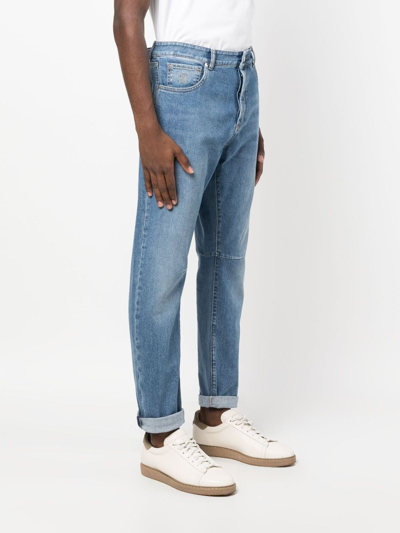 Shop Brunello Cucinelli Low-rise Tapered-leg Jeans In Blue