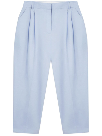 Shop Stella Mccartney Pleated Cropped-leg Trousers In Blue