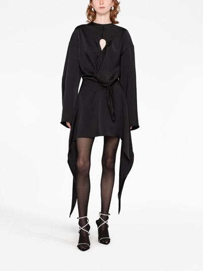 Shop Attico Asymmetric Cut-out Satin Minidress In Black