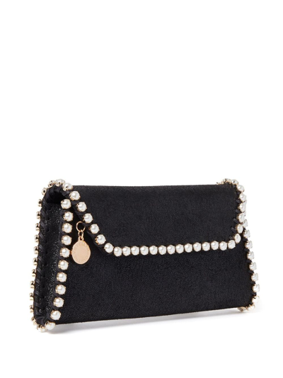 Shop Stella Mccartney Falabella Pearl-detail Clutch Bag In Black