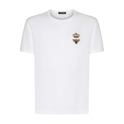 Shop Dolce & Gabbana Cotton T-shirt With Embroidery In Optical_white
