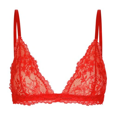 Shop Dolce & Gabbana Chantilly Lace Triangle Bra In Nail_red